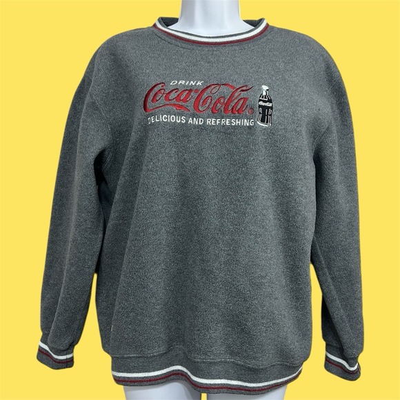 Coca-Cola Other - Vtg 90s Coca-Cola Sweatshirt M Gray Embroidered Logo Soda Pop Bottle Retro Cozy